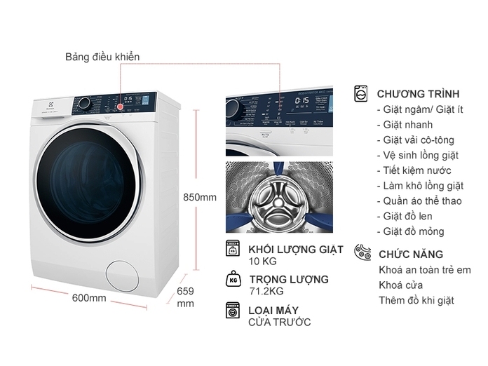 Máy giặt Electrolux EWF1024P5WB Inverter 10 kg