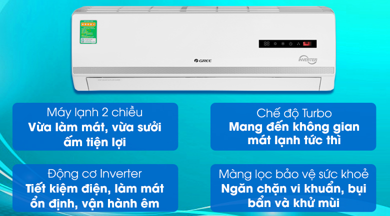 Điều hòa Gree 2 chiều Inverter 9.000Btu GWH09WA-K3D9B7L