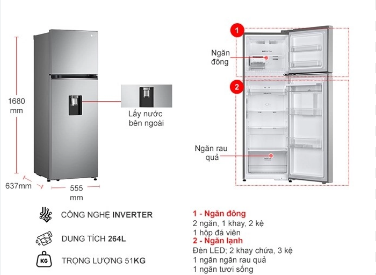 Tủ lạnh LG GV-D262PS Inverter 264 Lít