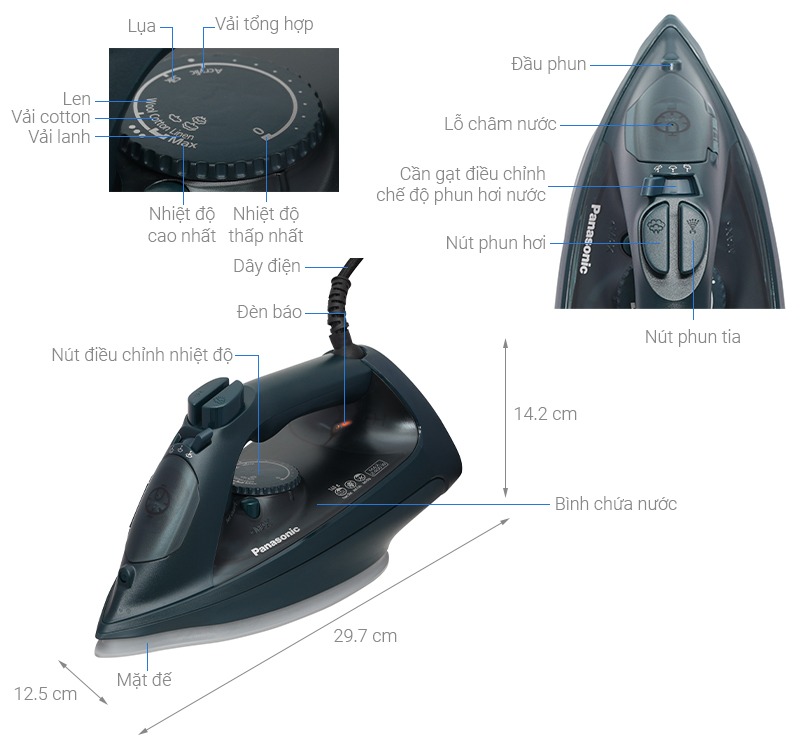Bàn là hơi nước Panasonic NI-U450GRA 2400W