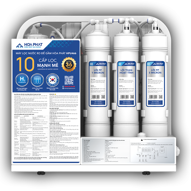 Máy lọc nước RO Hòa Phát HPU466 10 cấp lọc 1 vòi không vỏ để gầm