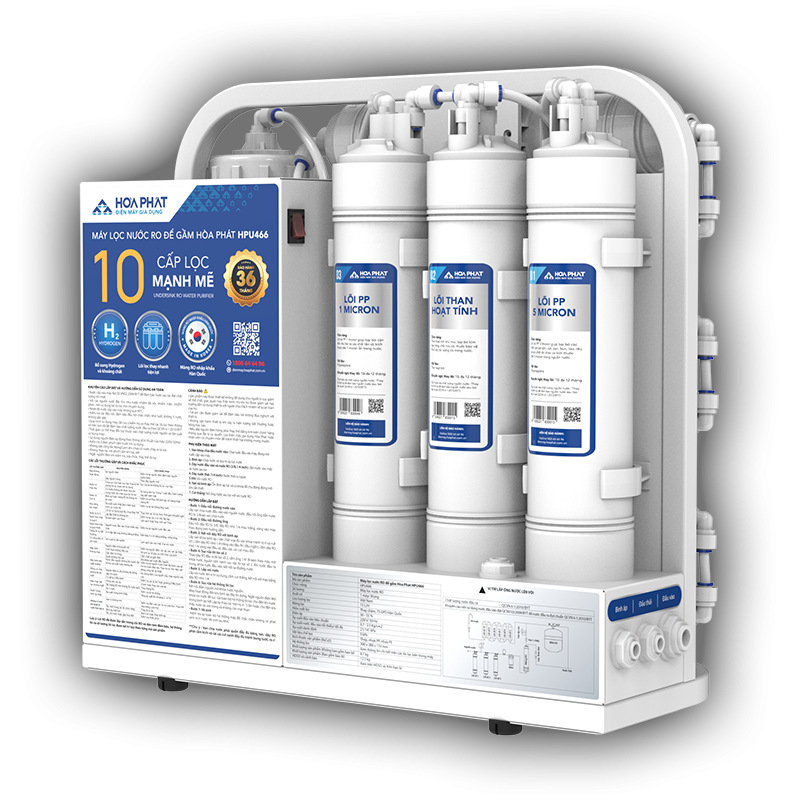 Máy lọc nước RO Hòa Phát HPU466 10 cấp lọc 1 vòi không vỏ để gầm