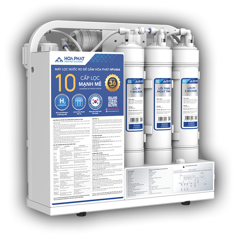 Máy lọc nước RO Hòa Phát HPU466 10 cấp lọc 1 vòi không vỏ để gầm