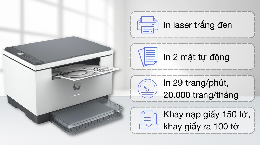 Máy in laser đen trắng HP LaserJet  M236DW (A4/A5/ In/ Copy/ Scan/ Đảo mặt/ USB/ LAN/ WIFI)
