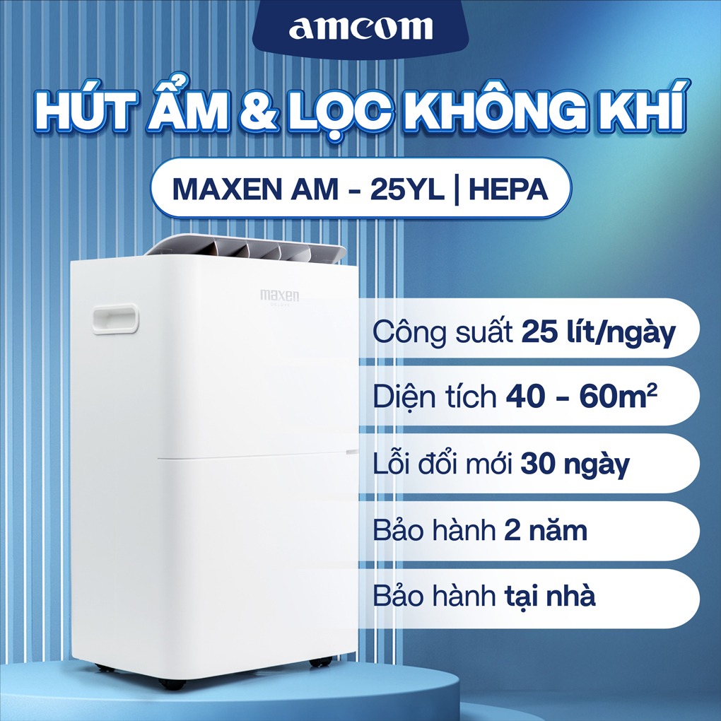Máy hút ẩm Maxen AM-25YL 25L/Ngày, 330W, bình chứa 3.8L
