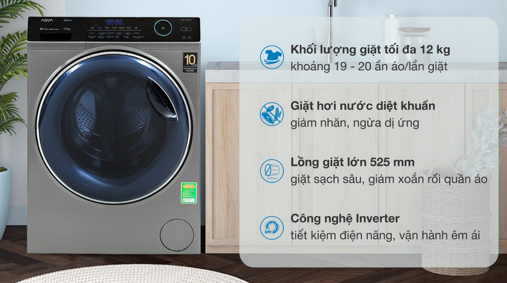 Máy giặt Aqua AQD-A1200H PS Inverter 12 kg