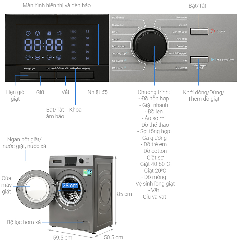 Máy giặt Casper WF-95VG5 9.5kg cửa trước