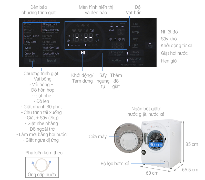 Máy giặt LG FG1405H3W1 Inverter Giặt 10.5 kg - Sấy 7 kg