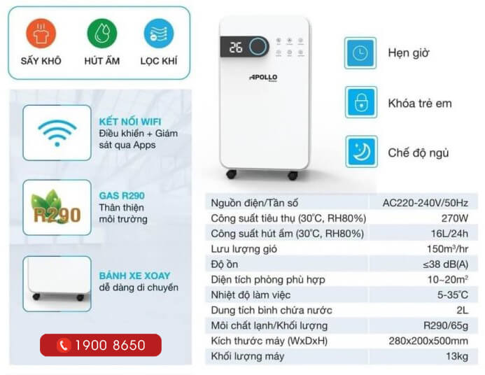 Máy Hút Ẩm Apollo Sumikura 16 Lít NV-170Apollo