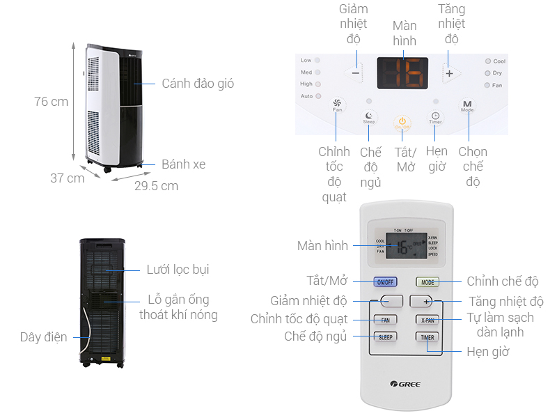 Điều hòa Gree di động mini 9.000Btu GPC09AK-K6NNA1A