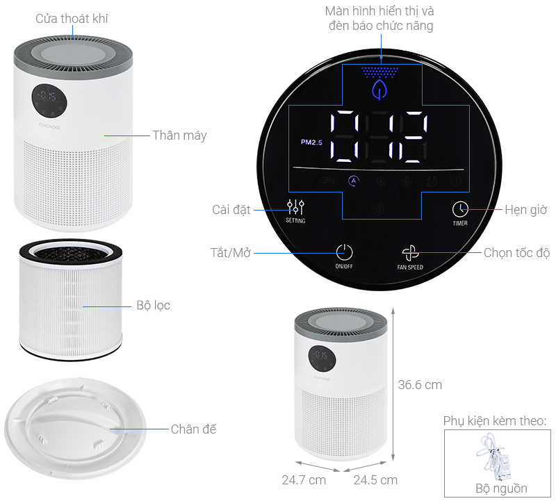 Máy lọc không khí Cuckoo CAC-AF1110FW/WHCKV phòng 34m2