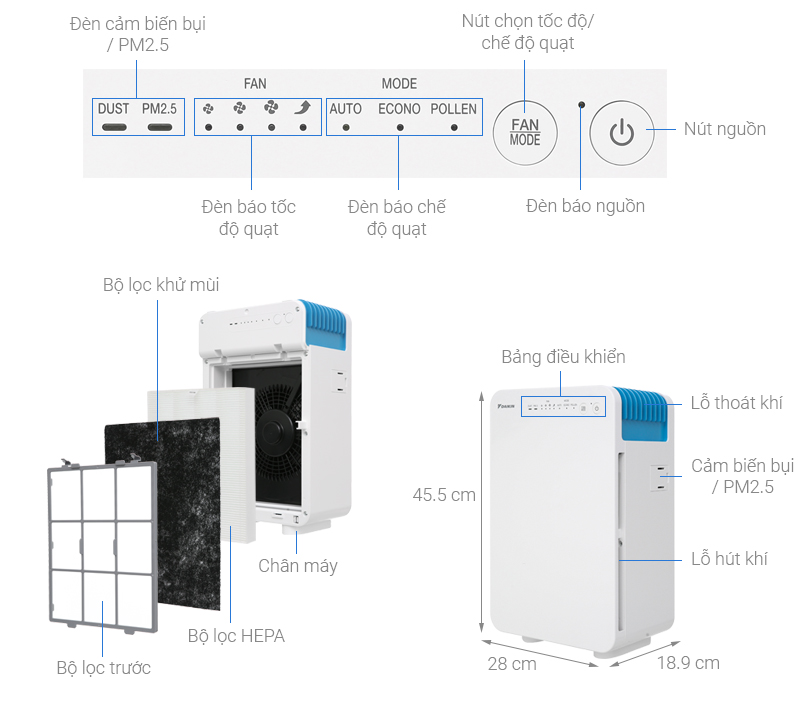Máy lọc không khí Daikin MC30VVM-H 16W màu xám