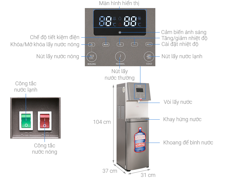 Cây nước nóng lạnh Toshiba RWF-W1830UVBV(T) block hút bình 650W