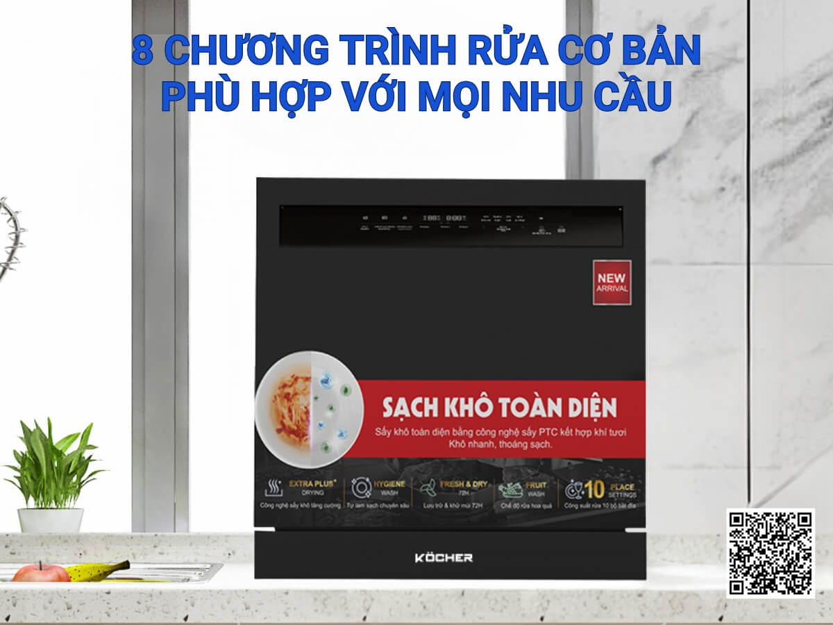 Máy Rửa Bát Kocher X10 Pro 10 Bộ Sấy Khô Diệt Khuẩn Lưu Trữ 3 Ngày