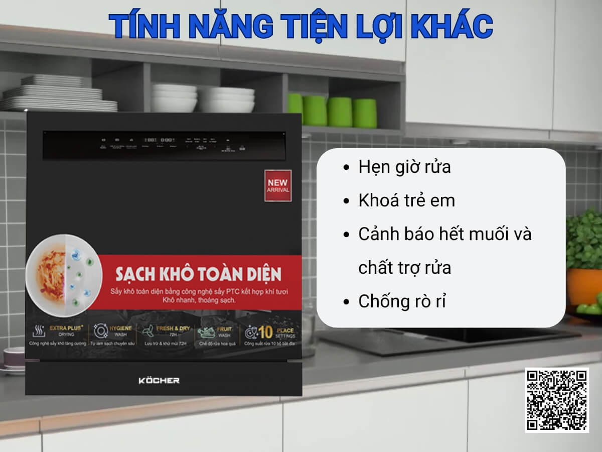 Máy Rửa Bát Kocher X10 Pro 10 Bộ Sấy Khô Diệt Khuẩn Lưu Trữ 3 Ngày