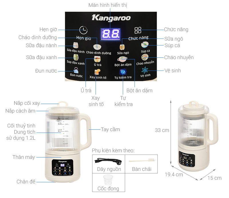 Máy làm sữa hạt đa năng Kangaroo KGHB12D1ECO