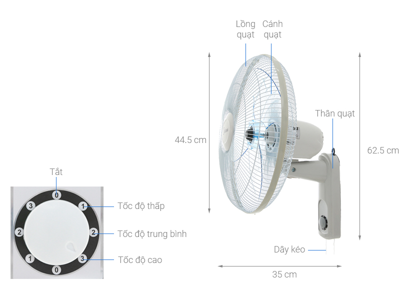 Quạt treo tường MIDEA FW4015VF không điều khiển