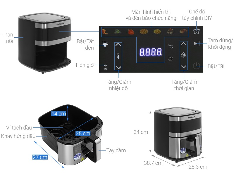Nồi chiên không dầu BlueStone AFB-5886 9 lít