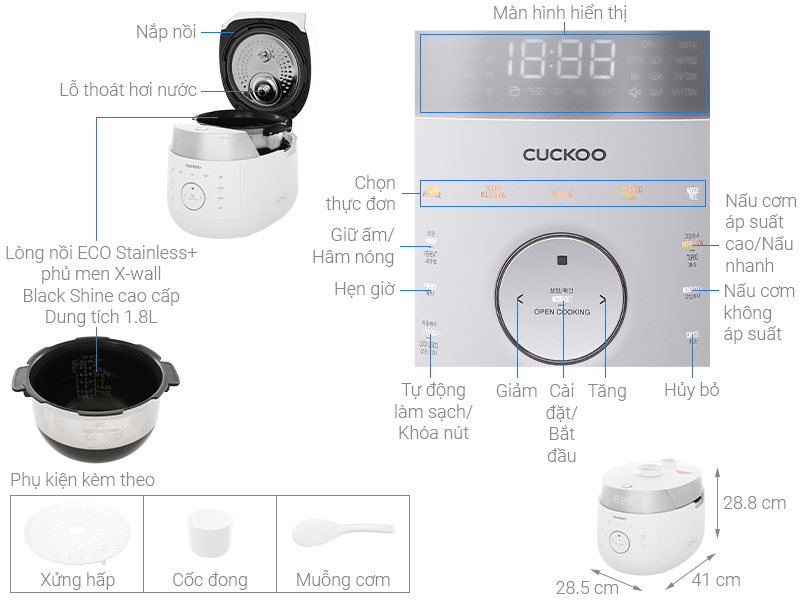 Nồi cơm điện tử áp suất cao tần Cuckoo CRP-LHTR1009F/WHSIVNCV 1.8 lít