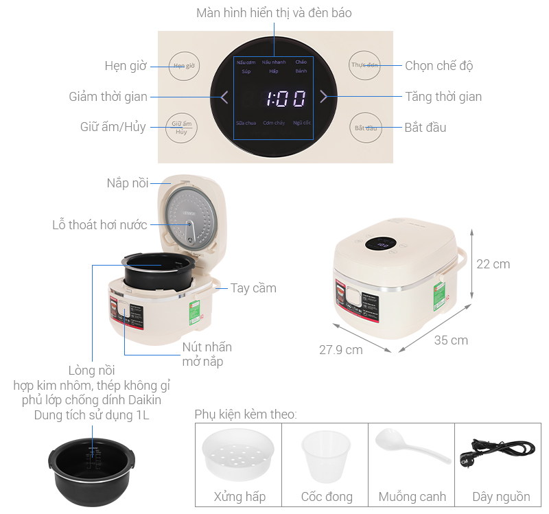 Nồi cơm điện cao tần Sharp KS-IH10IX-WH 1 lít màu trắng