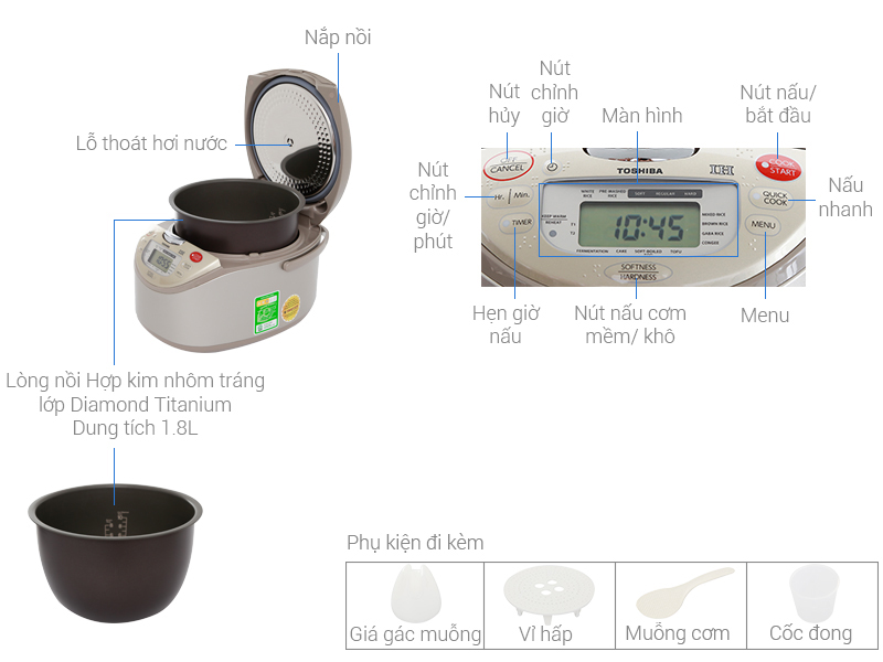 Nồi cơm điện cao tần Toshiba RC-18RH(CG)VN 1.8 lít