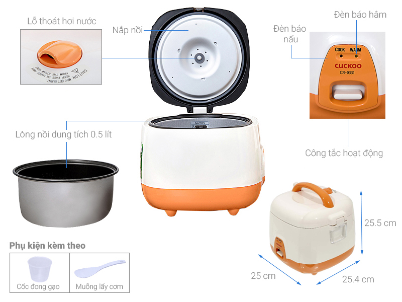 Nồi cơm điện Cuckoo CR-0331/IVDEVNCV 0.5 lít
