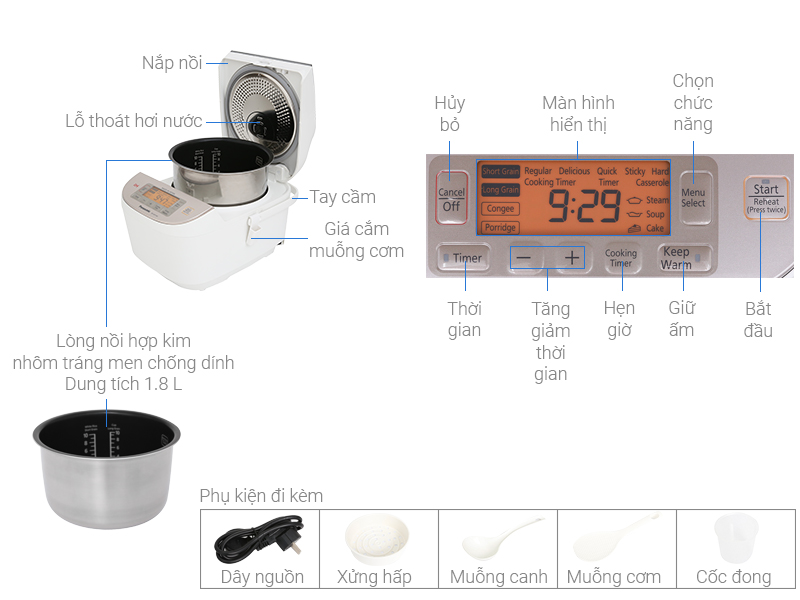Nồi cơm điện tử Panasonic SR-AFY181WRA 1.8 lít