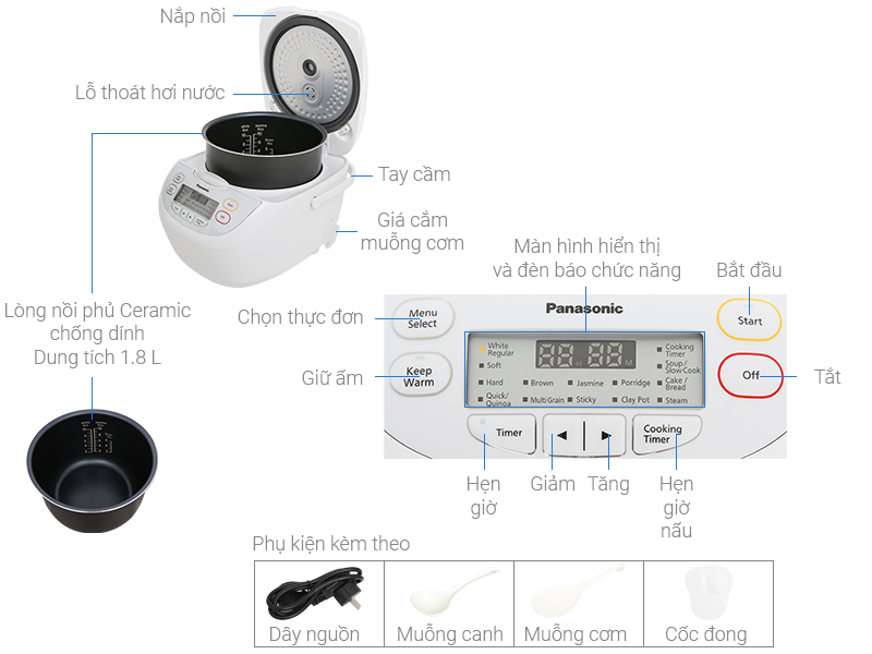 Nồi cơm điện tử Panasonic SR-CL188WRA 1.8 lít