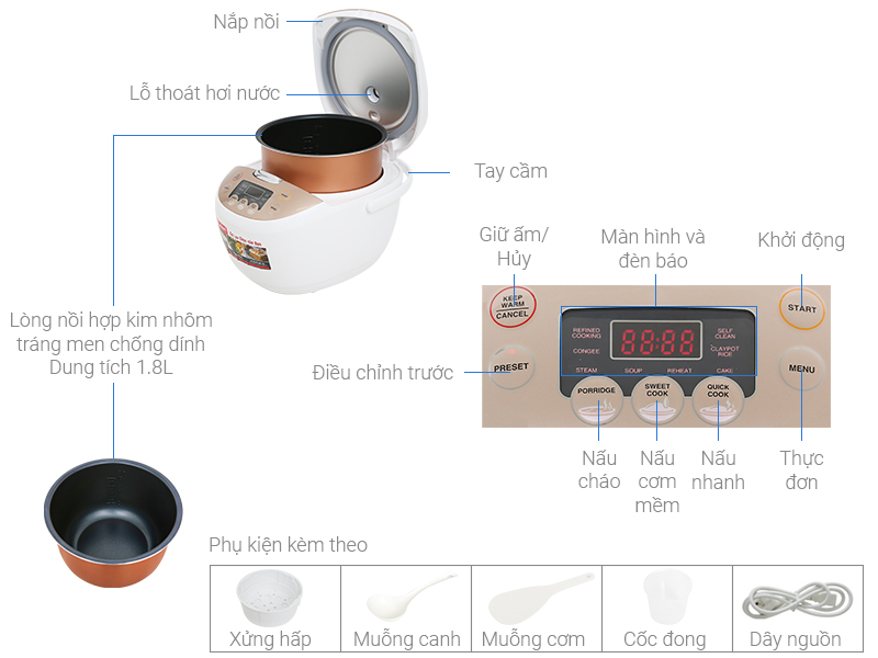 Nồi cơm điện tử Sharp KS-COM186EV-GL 1.8 lít