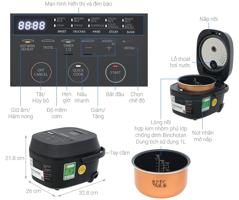 Nồi cơm điện tử Toshiba 1 lít RC-10DR5UVN(H)