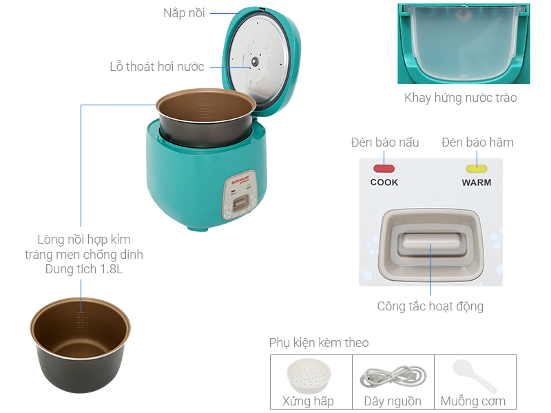 Nồi cơm điện SUNHOUSE Mama1.8L SHD8652G