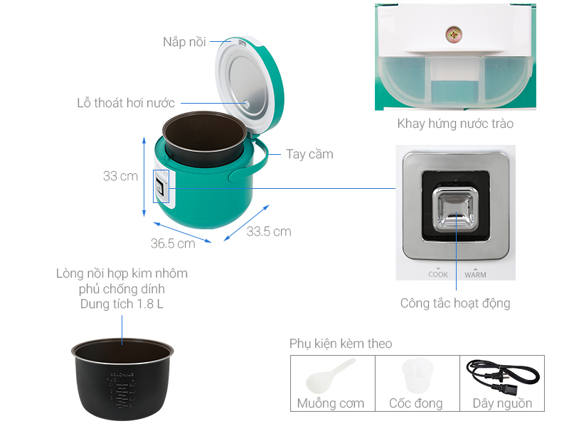 Nồi cơm điện Sunhouse Mama SHD8658 1.8 lít