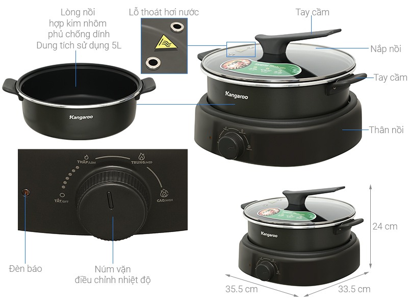 Nồi lẩu điện Kangaroo KGEH50N2 5 lít