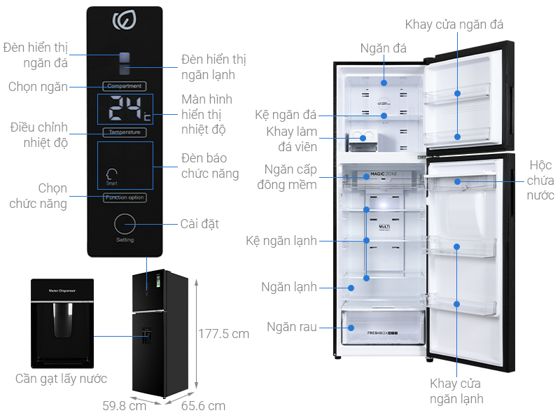Tủ lạnh Aqua AQR-T400FA(WFB) Inverter 347 lít