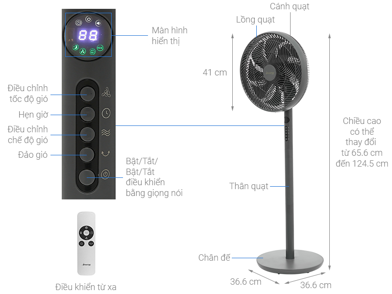 Quạt cây thông minh Dreamer DHA-SSF136 8 cánh 36W inverter dùng được ac quy sử dụng như quạt tích điện
