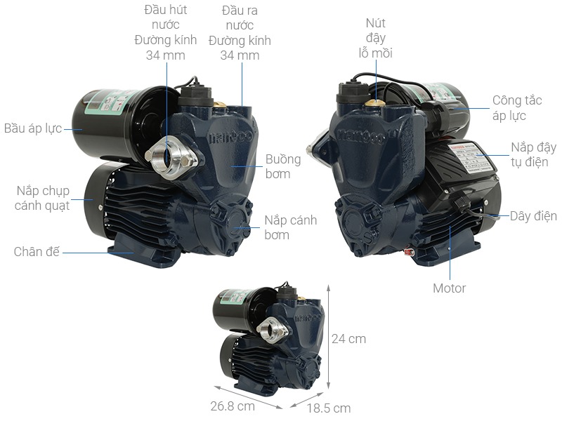 Máy bơm nước nóng tăng áp điện tử Nanoco NSP128-A