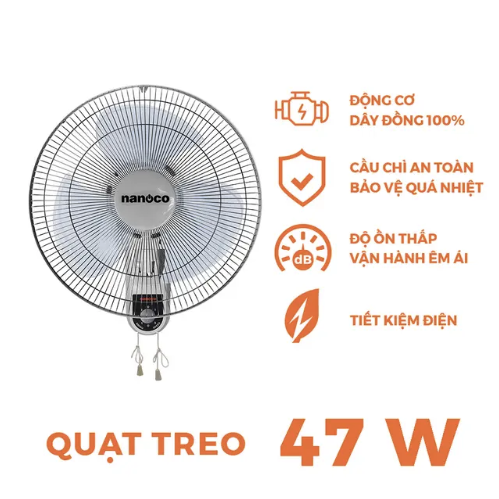 Quạt treo tường Nanoco NWF1611G Xám