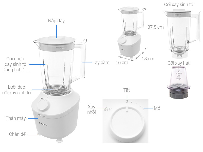 Máy xay sinh tố đa năng Philips HR2041/50 - 3 cối