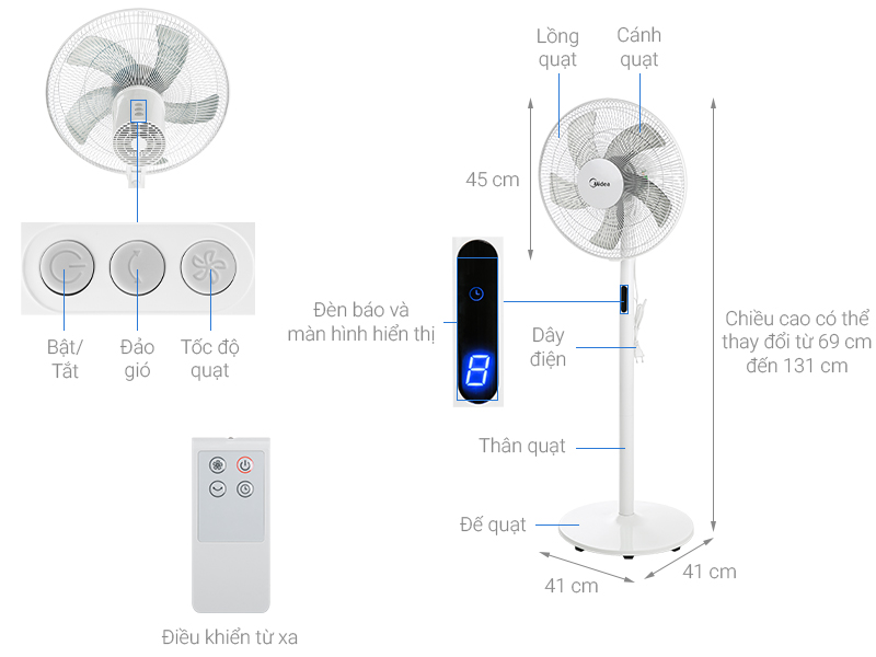 Quạt cây MIDEA điều khiển từ xa FS40-18BR