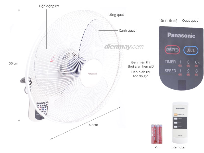 Quạt treo tường Panasonic màu trắng F409MG