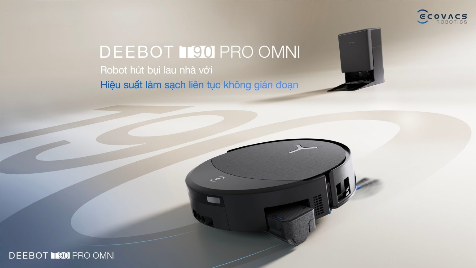 Hút bụi ROBOT ECOVACS T90 PRO OMNI 30.000Pa , 6400mAh, giặt sấy giẻ nước nóng, sạc nhanh