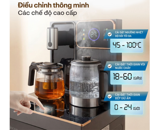 Cây nước nóng lạnh kết hợp bàn pha trà Fujie TB241N-UV khử khuẩn UV màu xám đen