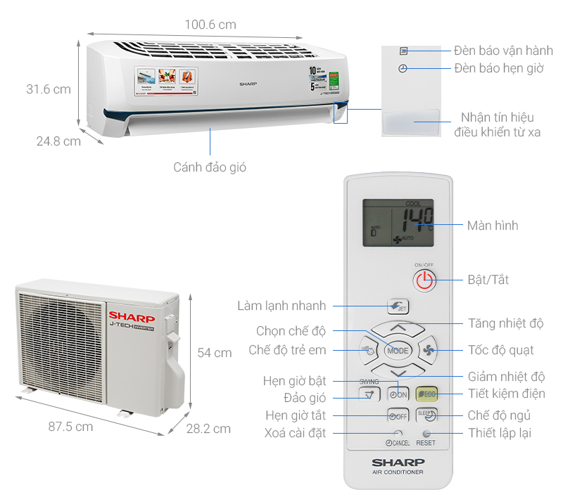 Điều hòa Sharp 1 chiều Inverter 18.000Btu AH-X18XEW