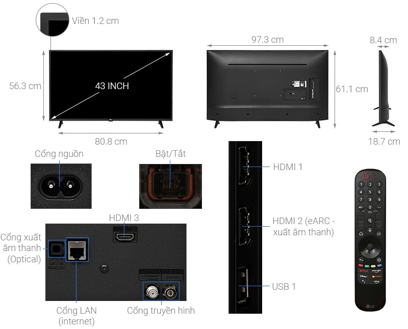 Smart Tivi LG AI 4K 43 inch 43UQ7550PSF