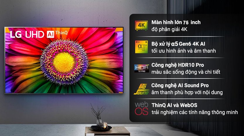 Tivi LG 75UR811C0SB 4K 75 inch mới 2023