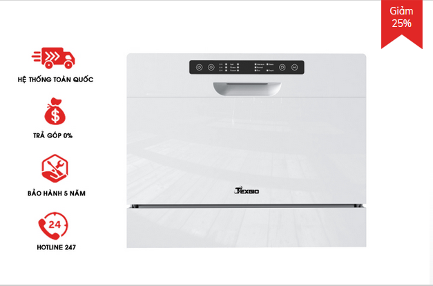 Máy rửa bát Texgio Dishwasher TG-DT2022B Mini 6 Bộ độc lập