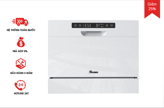 Máy rửa bát Texgio Dishwasher TG-DT2022B - Mini 6 Bộ