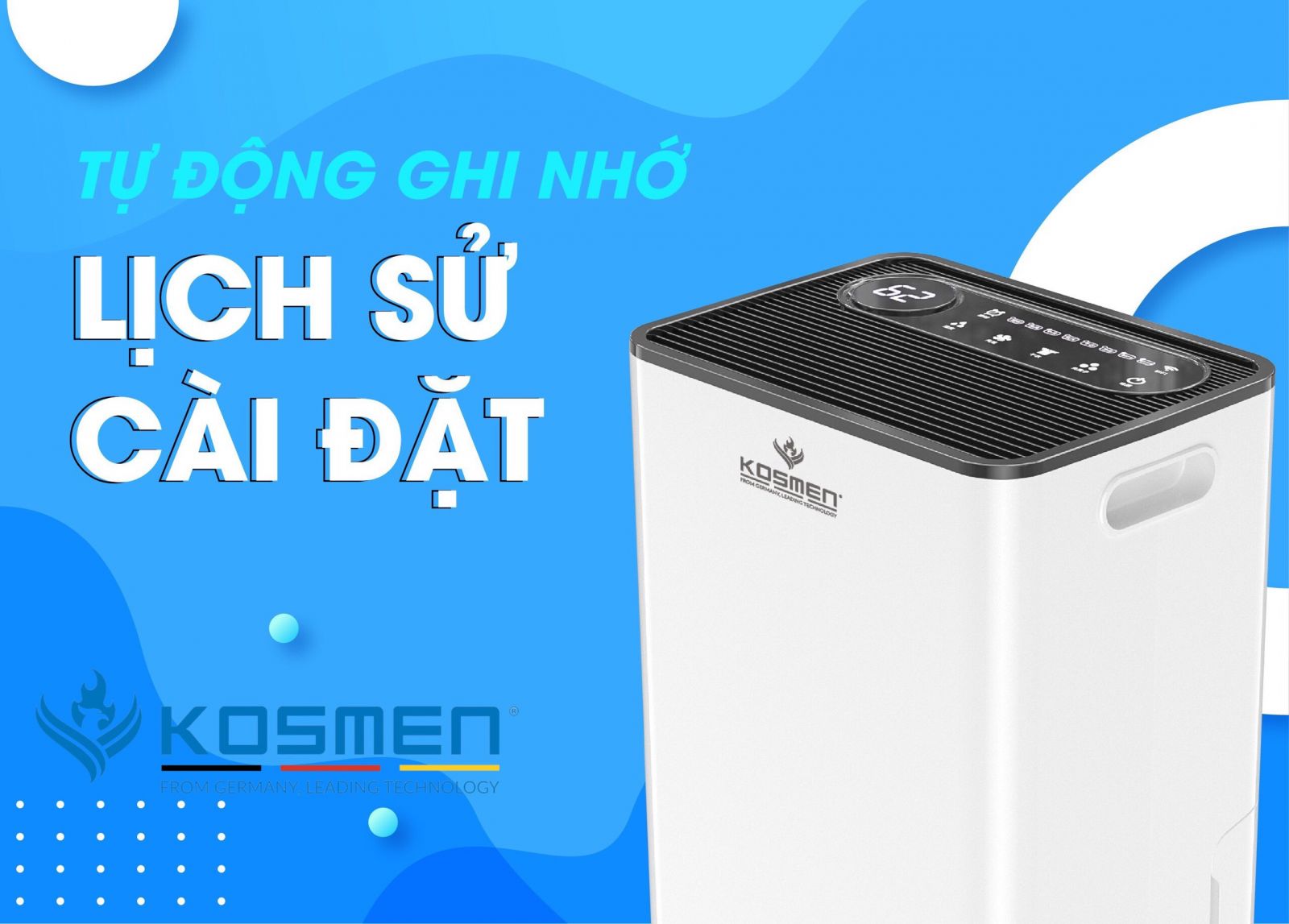 Máy hút ẩm Kosmen KM-60S 60 lít phòng 110m2 kết nối wifi thông minh
