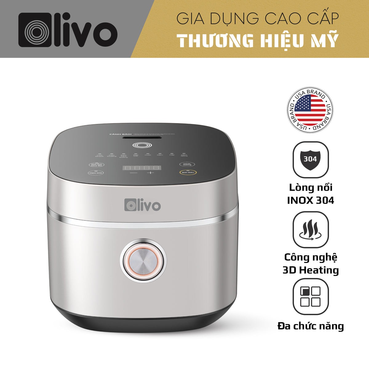 Nồi cơm điện OLIVO RC86 lòng nồi Inox 304 chống dính tự nhiên