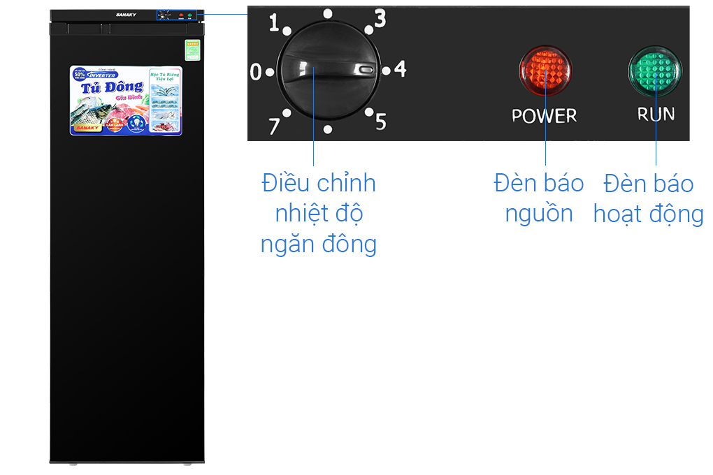 Tủ đông đứng Sanaky VH-230VD3 Inverter 213L, màu đen